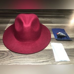 FADACHY Classic Fedora Hats for Men & Women’s Wide Brim Felt Hat Red W Feathers